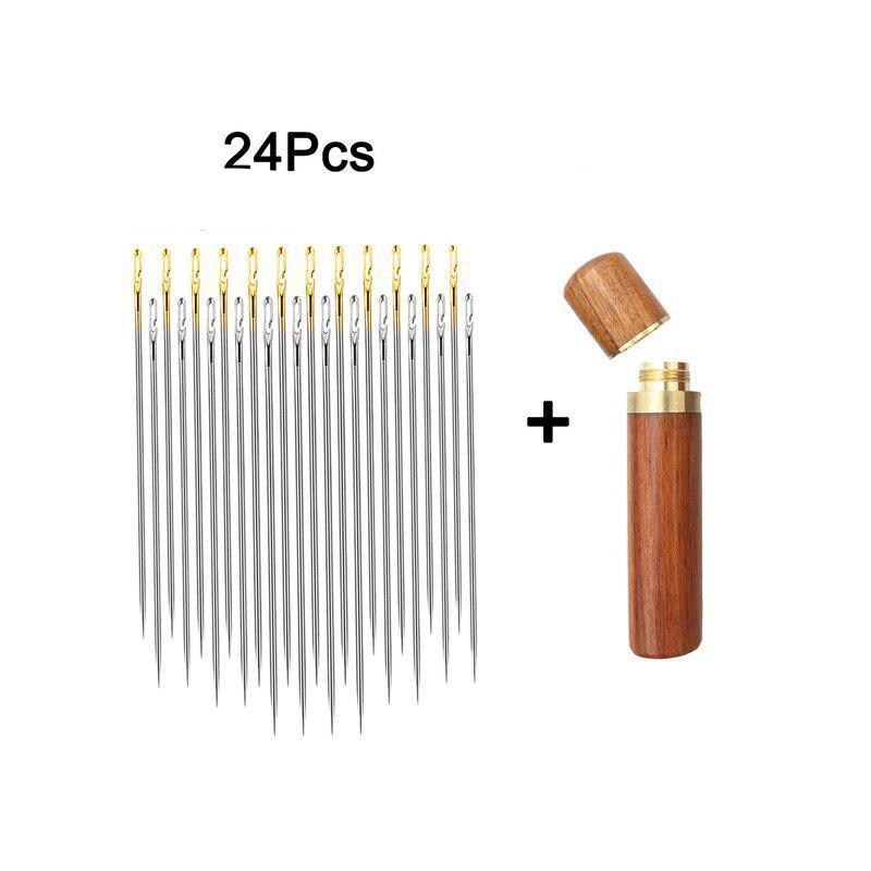 24pcs Agulha de aço inoxidável com furo lateral DIY - Artezare