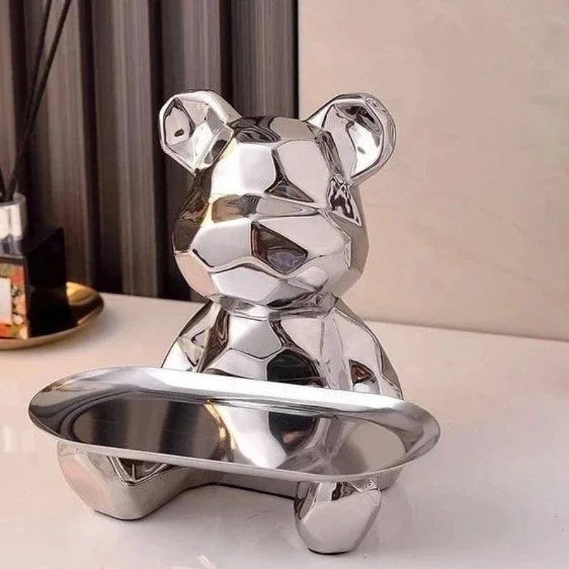 Escultura Decorativa Urso com Bandeja Porta Objetos - Artezare