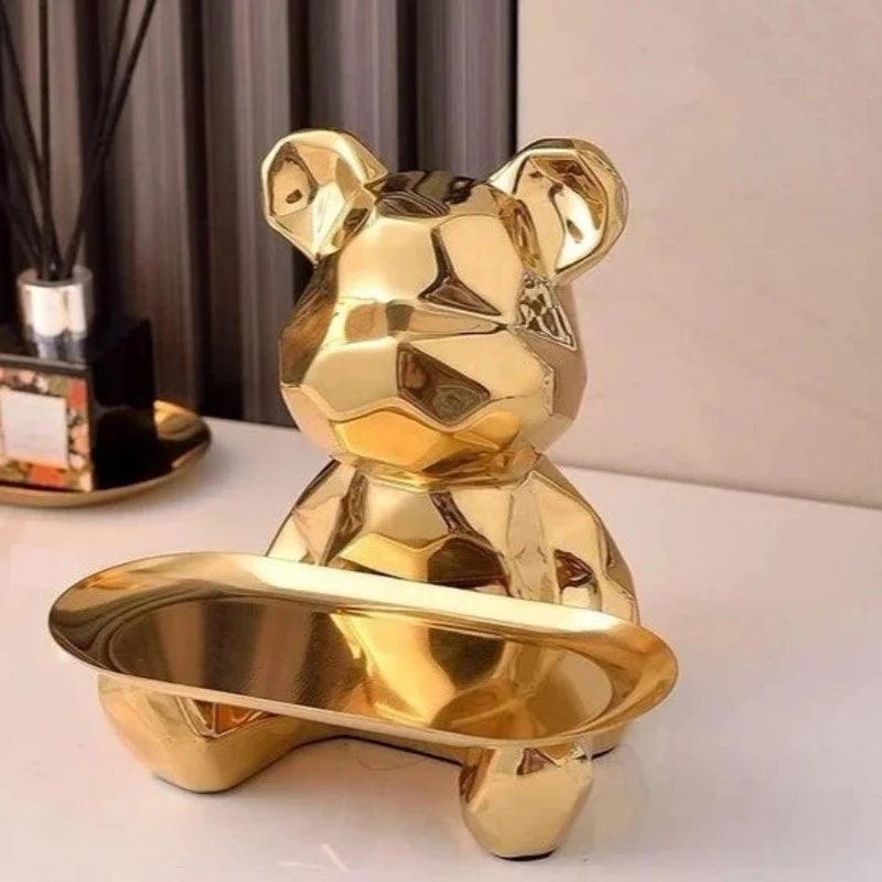 Escultura Decorativa Urso com Bandeja Porta Objetos - Artezare