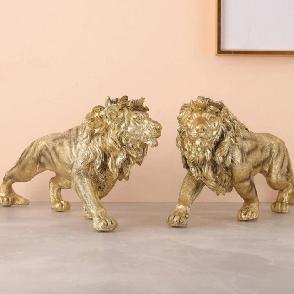 Escultura Decorativa Rei Leão Dourado - Artezare