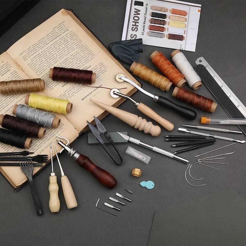 Super Kit de Costura - Ferramentas de trabalho artesanais de couro, Conjunto de Reparação com Fio Encerado, para Profissionais Iniciantes - Artezare